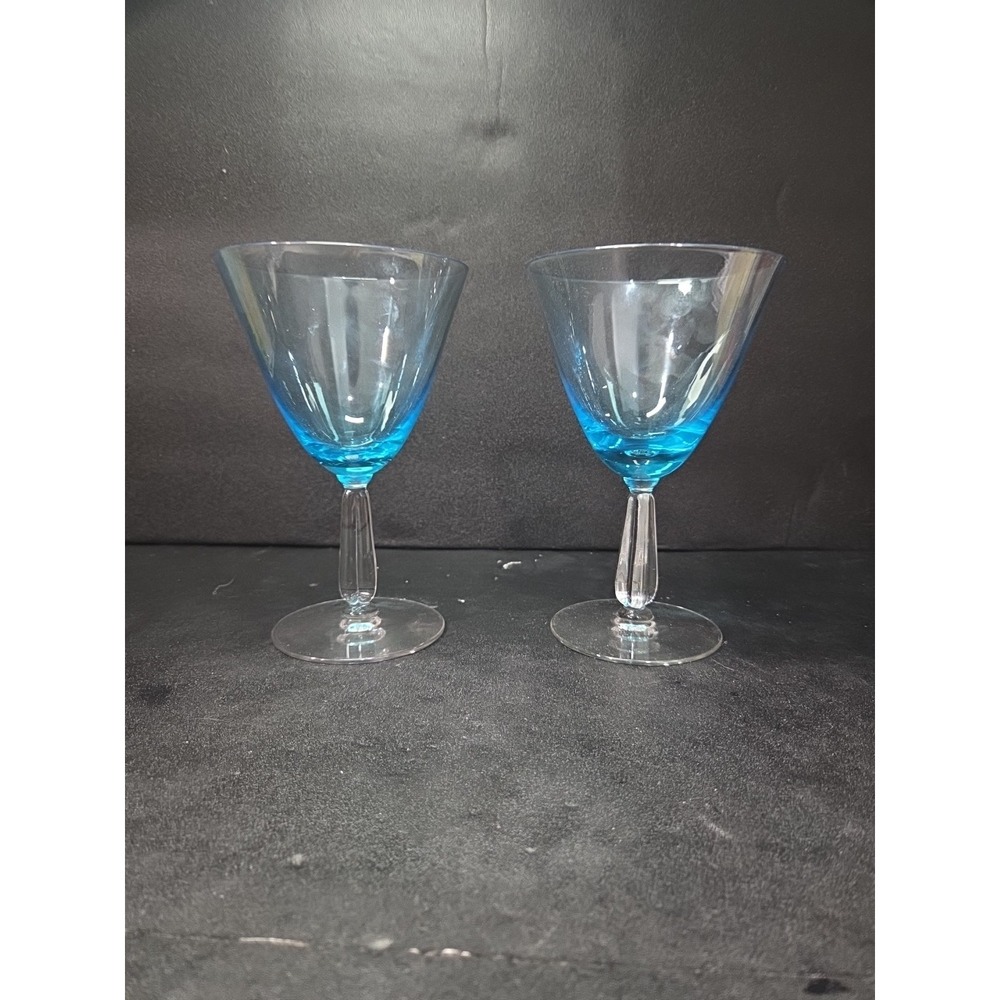 Seneca Blue‎ Belnor Water Glasses, 6.5" Stemmed Goblets, Set of 2, Drinkware